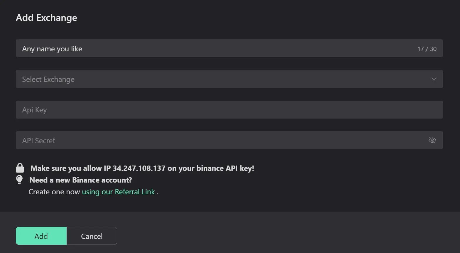 add exchange API key