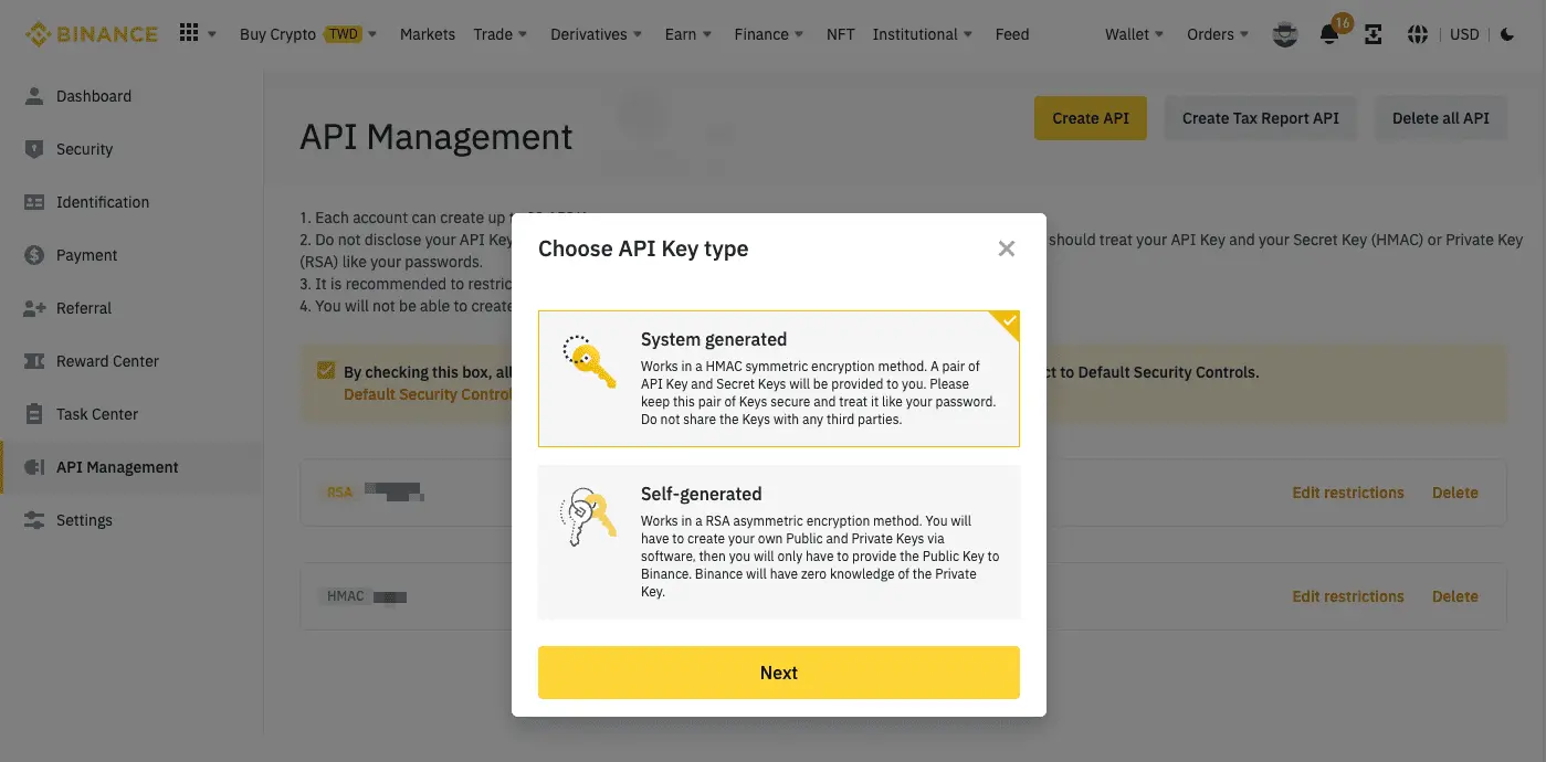 Binance API Settings