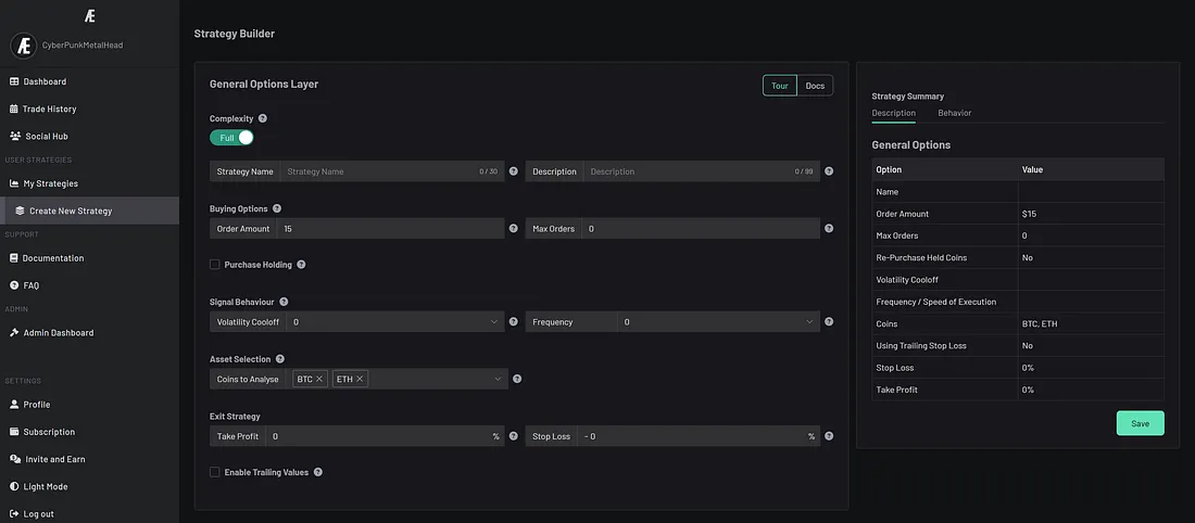Æsir Configuration Screen